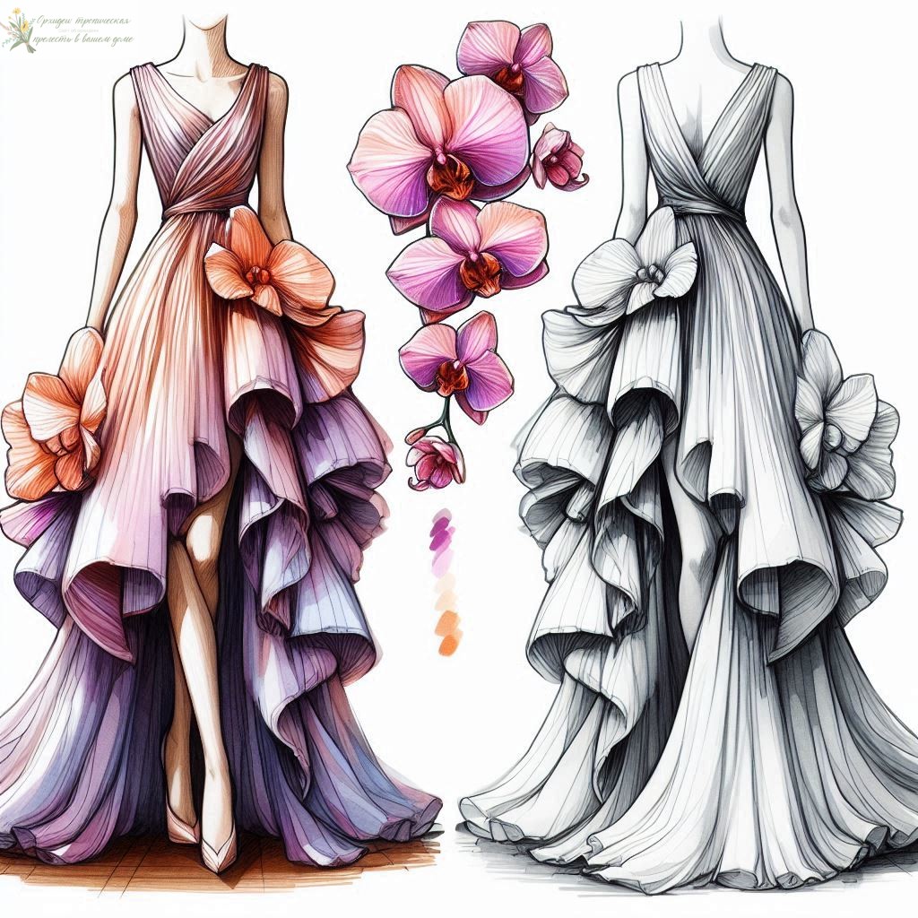 Орхидеи в мире моды эскиз платья 2